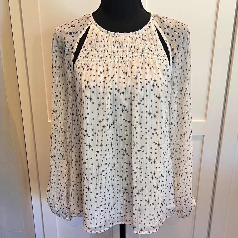 1. State White and Black Star Pattern Blouse Size XS
